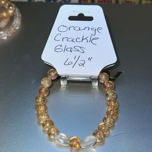 Cute Hand Crafted Orange Crackle Glass Stretch Bracelet